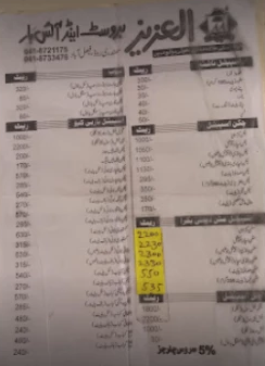 Al Aziz Broast & Ice Bar Faisalabad Menu Prices 2