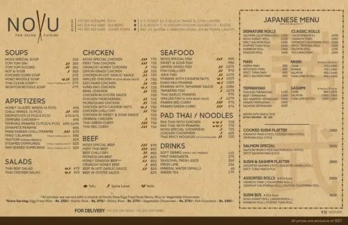 Novu Gulberg Lahore Menu Official