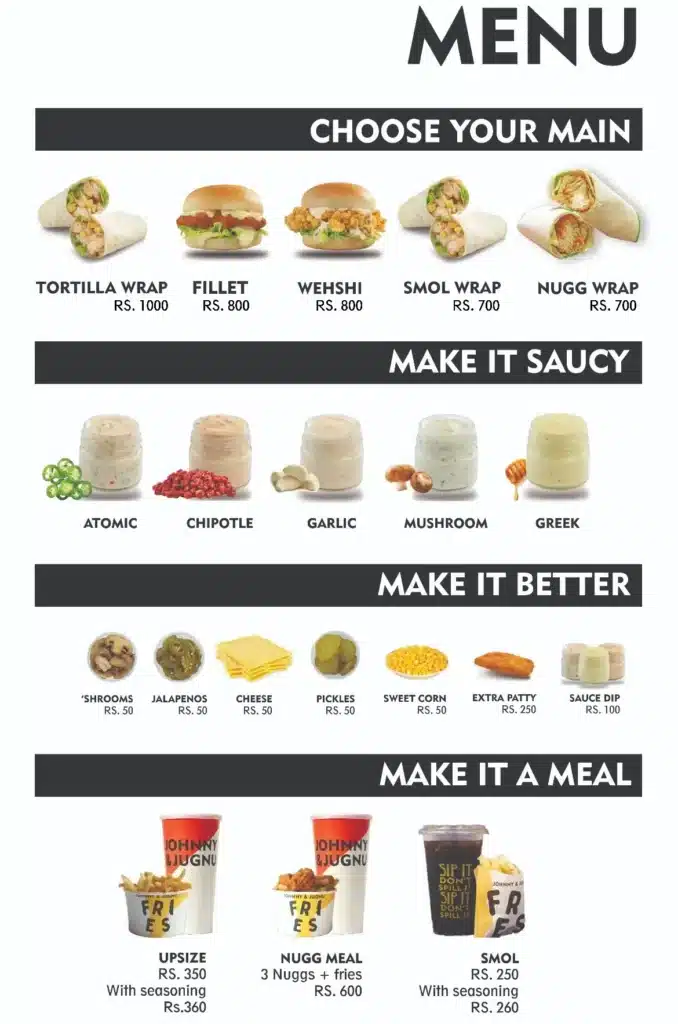 Johnny and Jugnu Menu