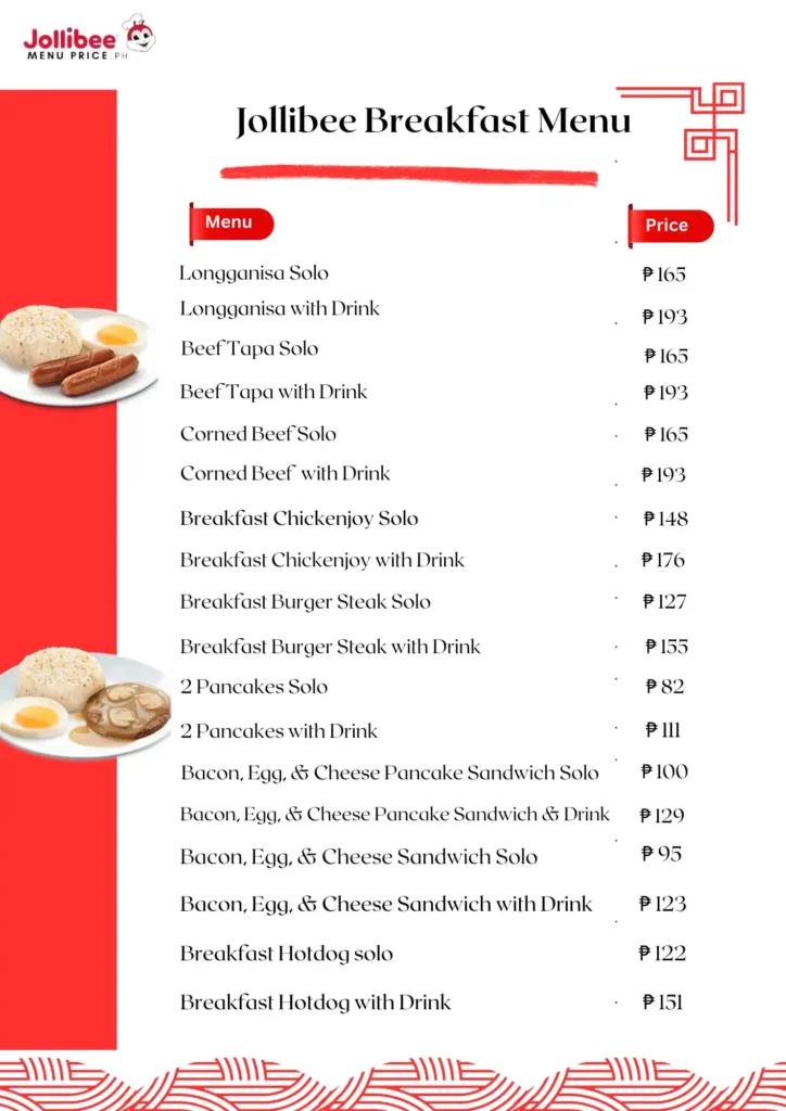 Jollibee Breakfast Menu With Updated Prices Philippines