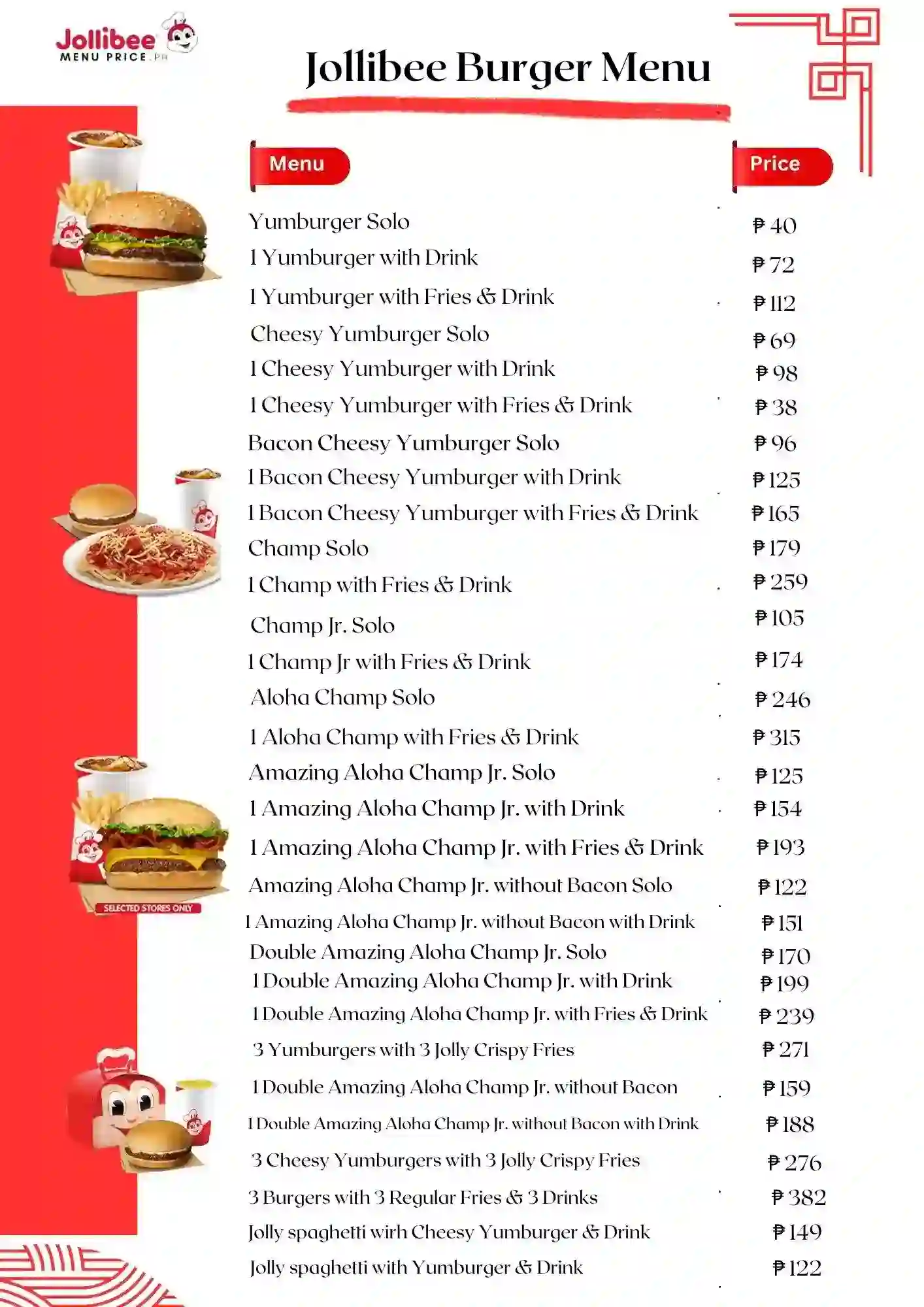 Jollibee Burger Menu With Prices Philippines