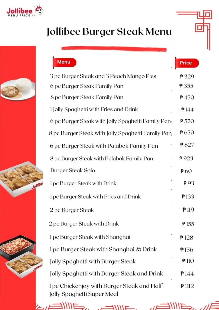 Jollibee Burger Steak Menu With Prices Philippines