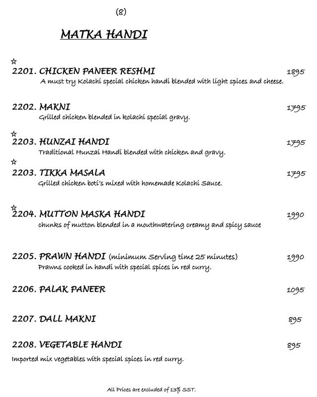 Kolachi Do Darya Menu 8