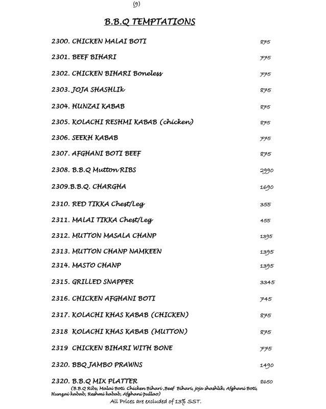 Kolachi Do Darya Menu 9